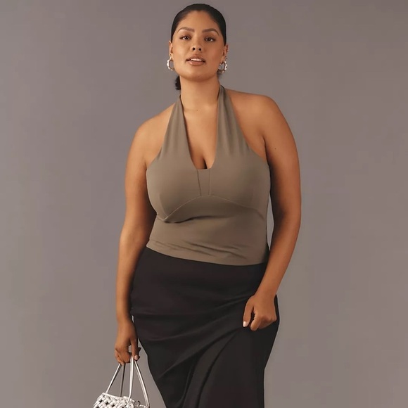 By Anthropologie Tailored Halter Top Moss Green Plus Size 1X Adjustable New - Picture 4 of 11